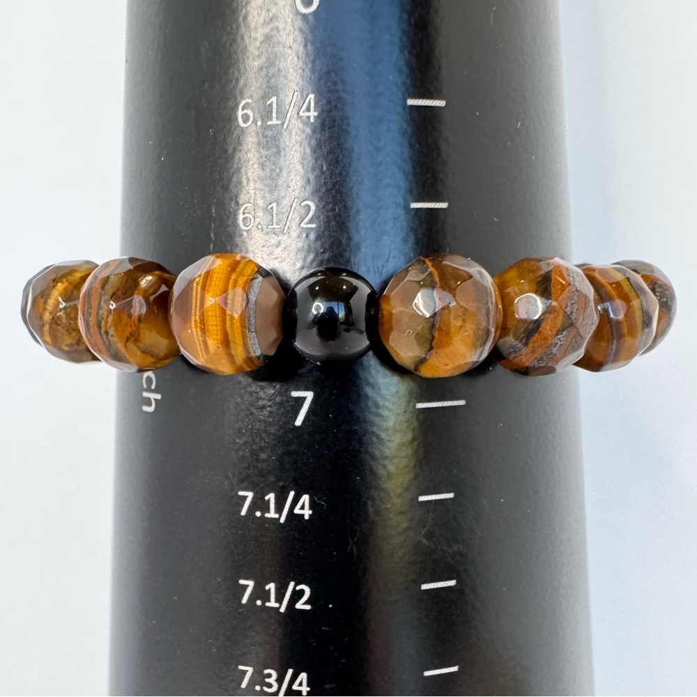 Hand Crafted Faceted Tiger Eye Stretch Bracelet Brown 6.75" Beaded NWT - Picture 9 of 12